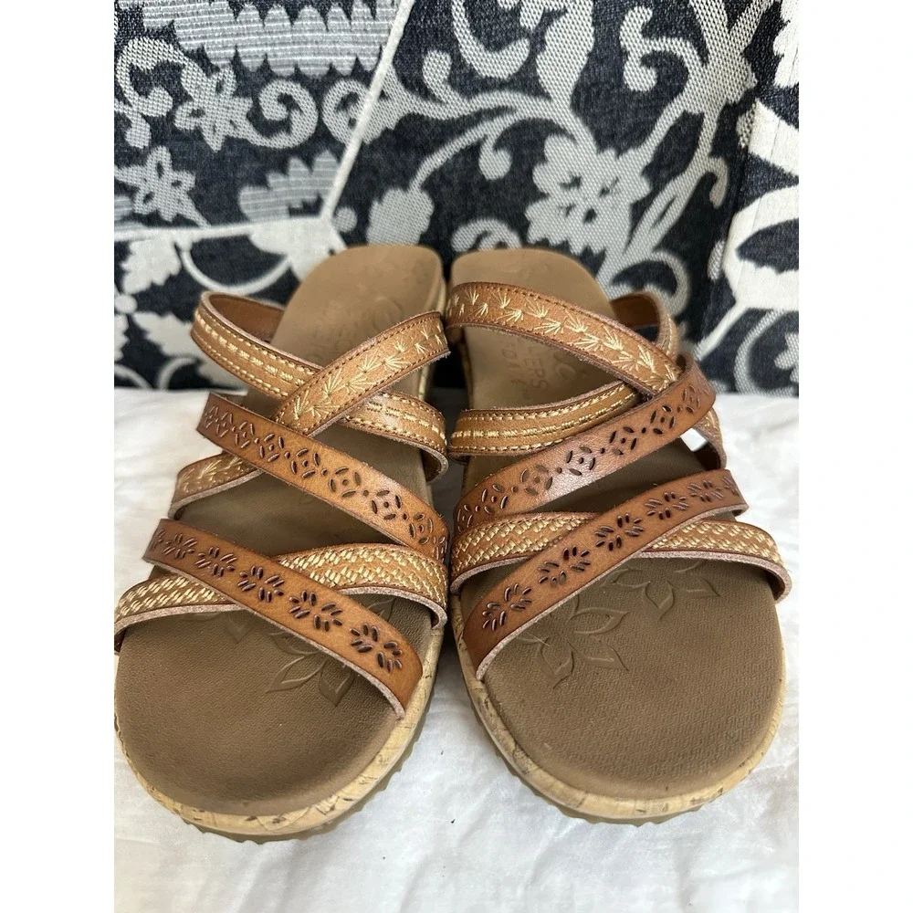 Skechers Women's Size 6.5 Beverlee Tiger Posse Wedge Sandals Brown Leather Shoes - Picture 4 of 7
